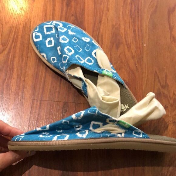 NEW Sanuk Turquoise and beige espadrille style sandals, size 7 - Picture 5 of 6